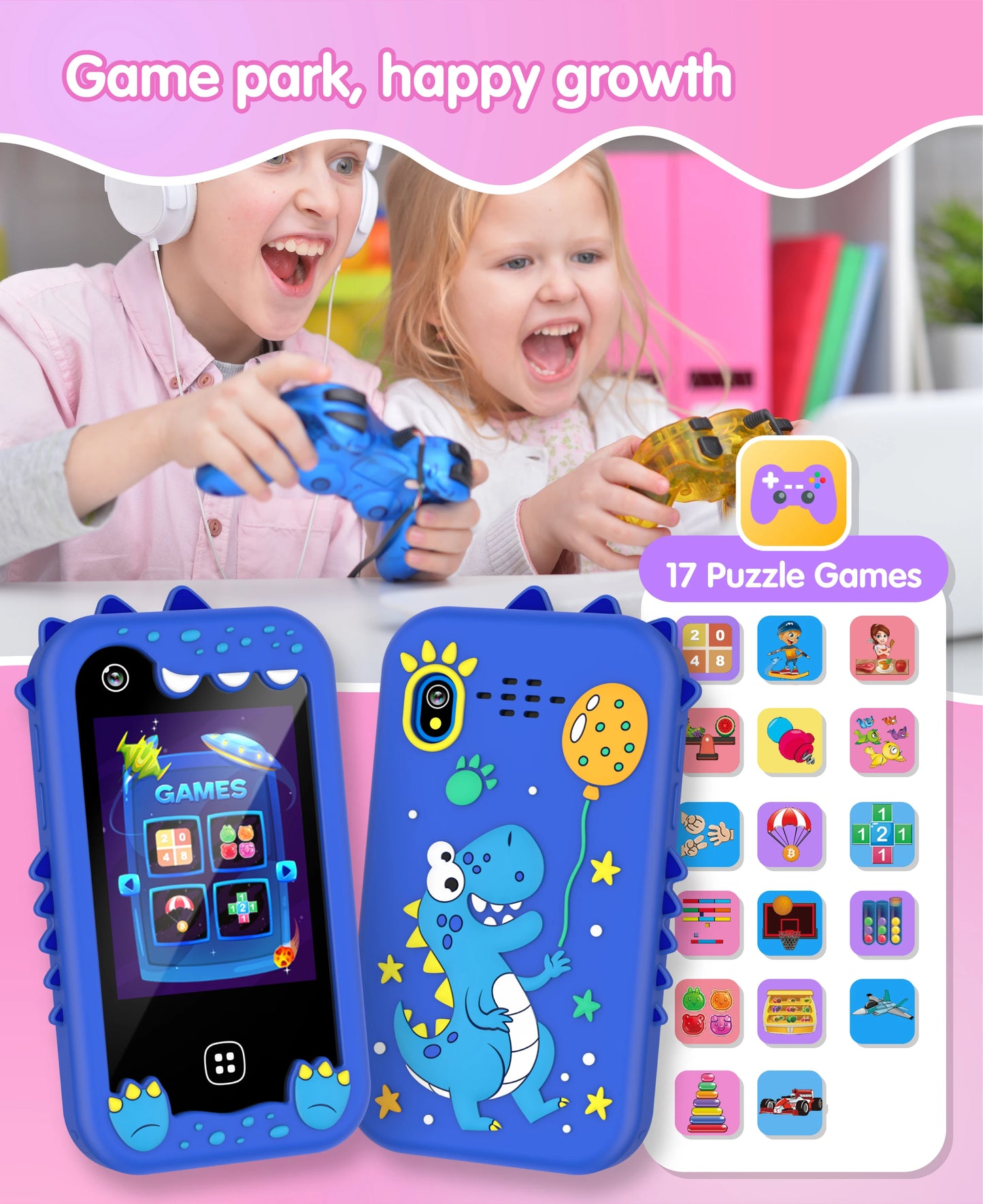 Kids Smart Phone for Girls Boys Dual Camera Music Player 17 Games Toddler Learning Phone Kids Cell Phone Toys Birthday Gifts