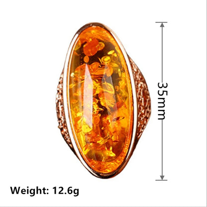 Women's Ring Trend Oval Amber Rings Fashion Elegant Party Golden Classic Jewelry Women Gothic