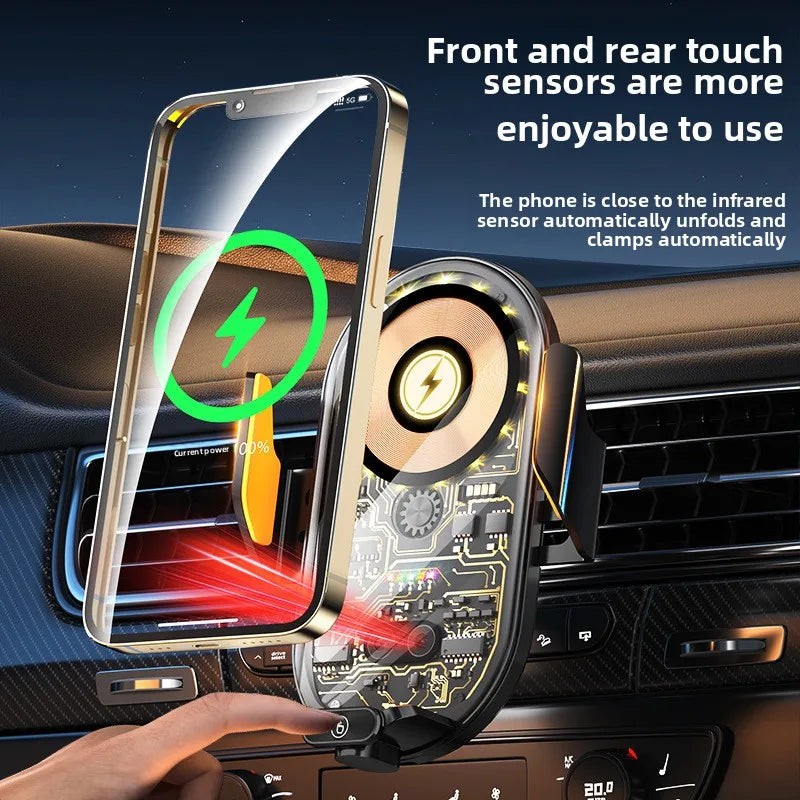Smart Sensor Car Phone Wireless Charger 15W Fast Charging Auto-Clamping Car Phone Holder For IPhone And All Enable Android