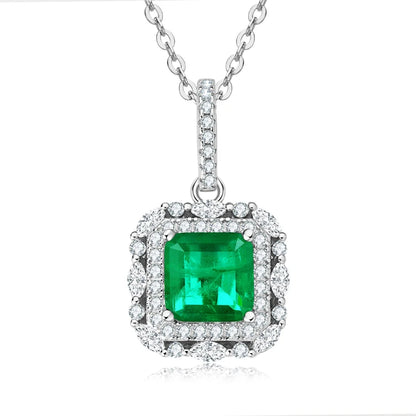 Vintage Round Oval Pear Cut Artificial Emerald Pendant Necklace 925 Silver Luxury Green Gemstone Waterdrop Bar Pendant for Women
