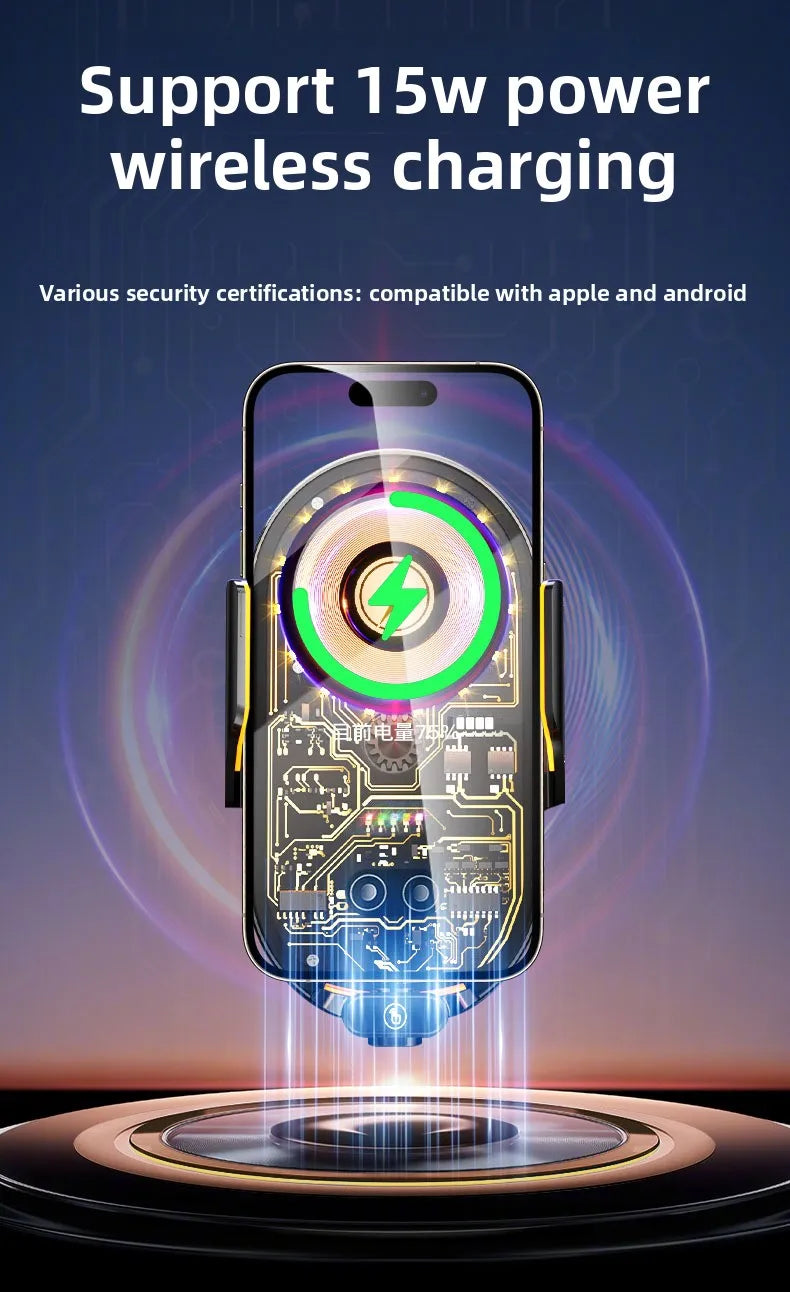 Smart Sensor Car Phone Wireless Charger 15W Fast Charging Auto-Clamping Car Phone Holder For IPhone And All Enable Android