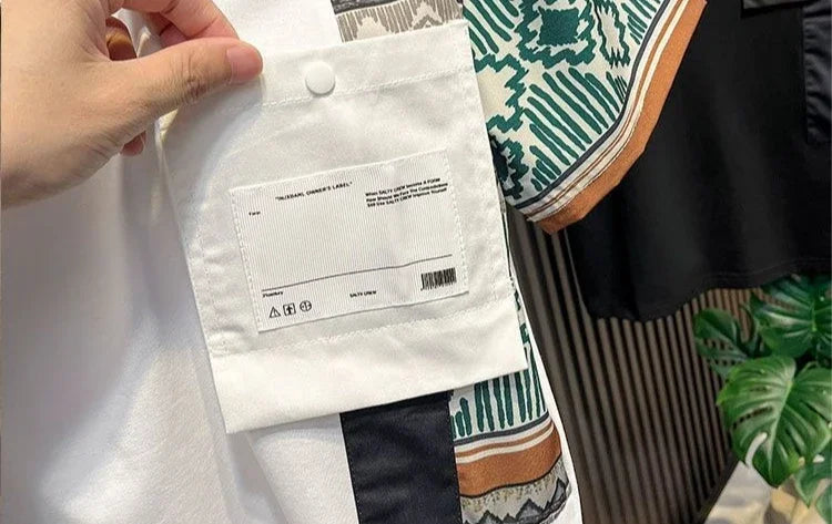 Embroidery T Shirt for Men Striped Man Tee Shirts Top Summer Chic Elastic Original Cheap Clothes Fashion Korean Popular Stylish