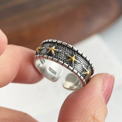 925 Sterling Silver Rings for Women Couple Minimalist Handmade Simple Retro Star Ring Fine Jewelry Gift Prevent Allergy