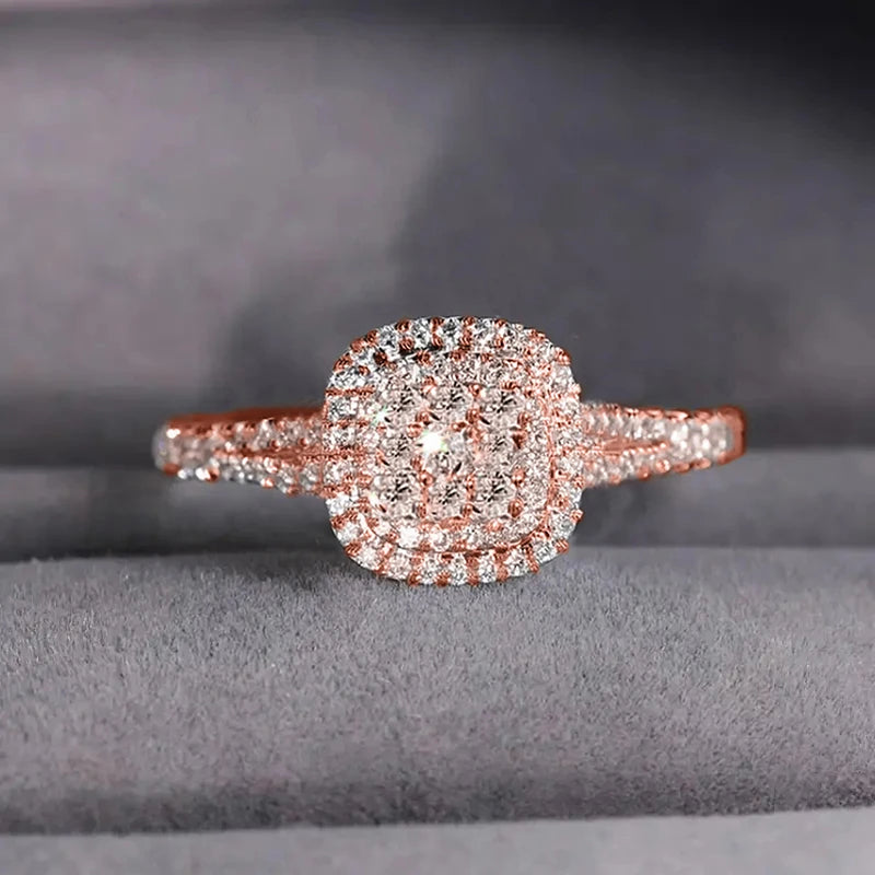Huitan Luxury Rose Gold Color Finger Ring Female Fashion Wedding Band Shiny Zirconia Accessories Exquisite Engagement Jewelry
