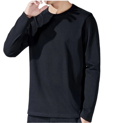 T Shirt For Men Cotton Long Sleeve T-shirts Solid Color Men's Clothing Full Length Sleeve For Spring And Autumn Undershirts