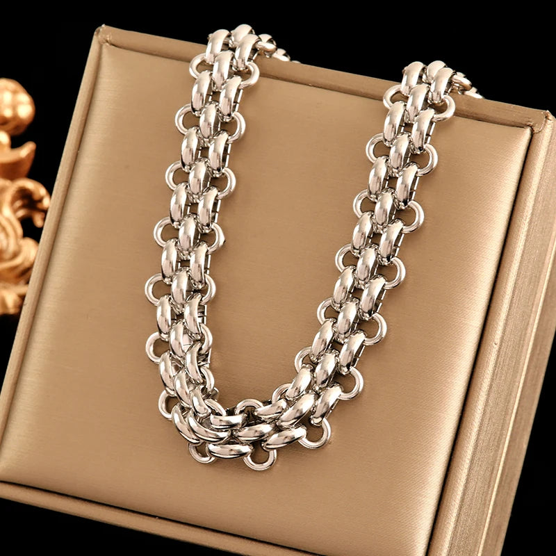 EILIECK Silver Color Cuban Chain Necklace For Women Girl Fashion New Party Gift Thick Neck Chain Waterproof Jewelry Bijoux