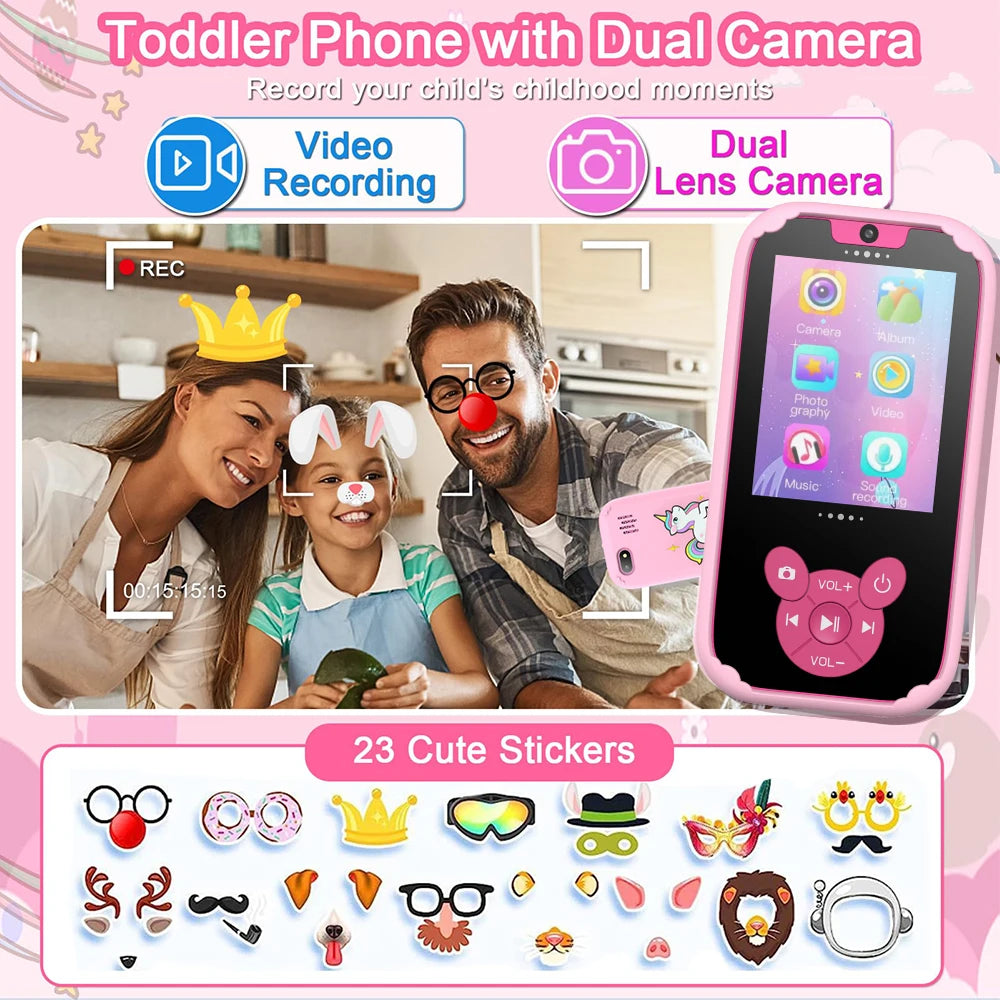 Kids Smart Phone Educational Toys Dual Camera Music Player Baby Phone With 8G Memro Game Learning for Age 3-12 Brithday Gifts