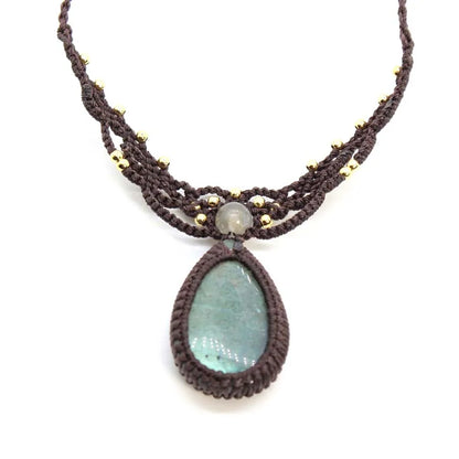 Handmade Rope Braided Macrame Crystal Stone Pendant Necklace For Women Natural Labradorite Weave Adjustable Necklace Jewellery