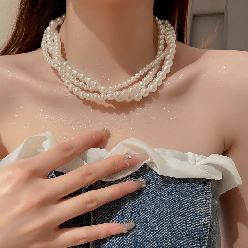 Imitaition Pearl Necklace for Women Simple Fashion Collarbone Chain White Choker Necklaces Designer Wedding Jewelry Wholesale