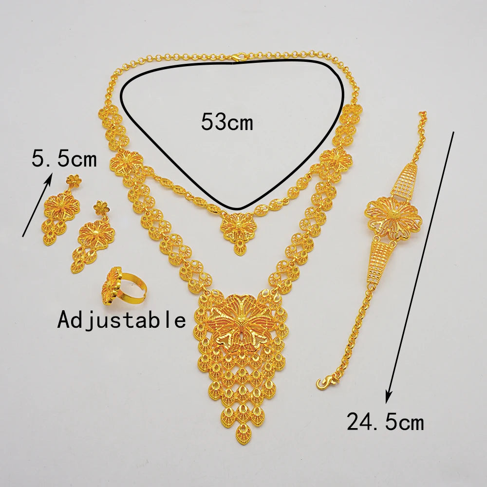 Dubai Women's Jewelry Sets Fashionable Gold Plated Gold Earrings And Necklace Set for Women Girls Wedding Engagement Anniversa