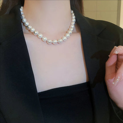 Round Pearl Necklace French Elegant Niche Design Collarbone Chain New Fashionable High-end Jewelry For Women