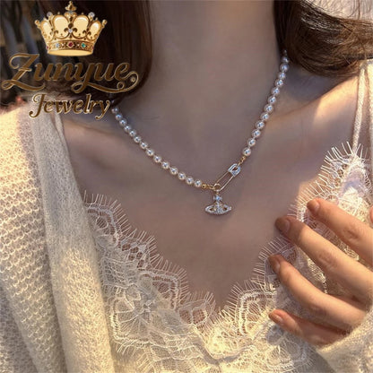 Natural Freshwater Pearl Necklace Exquisite High-end Sexy Young Girls Holiday Gift "ins High-end feel" Luxury Quality Jewelry
