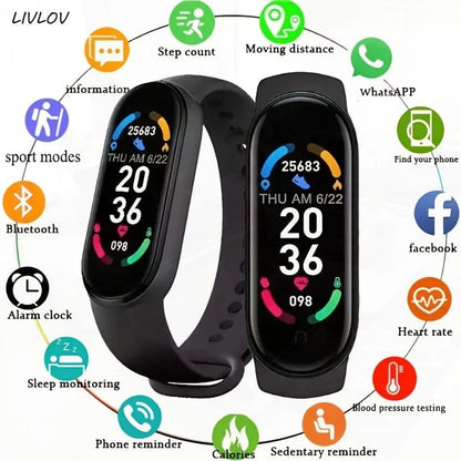 Unisex M6 Fitness Tracker; Smart Watch With Heart Rate Sleep Blood Oxygen Monitor; IP68 Waterproof Watch; Step Calorie Counter