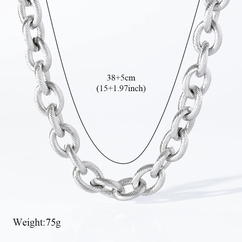 EILIECK Silver Color Cuban Chain Necklace For Women Girl Fashion New Party Gift Thick Neck Chain Waterproof Jewelry Bijoux