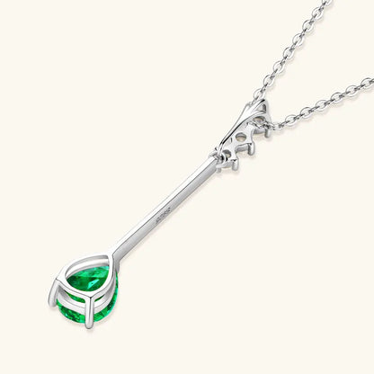 Vintage Round Oval Pear Cut Artificial Emerald Pendant Necklace 925 Silver Luxury Green Gemstone Waterdrop Bar Pendant for Women
