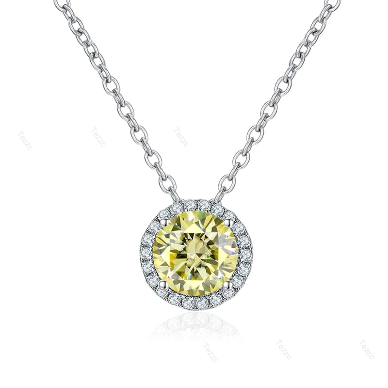 Tezzc 0.5ct 1ct Moissanite Necklace for Women 925 Sterling Silver with Gold Plated Pendant Luxury Necklaces Jewelry Wholesale