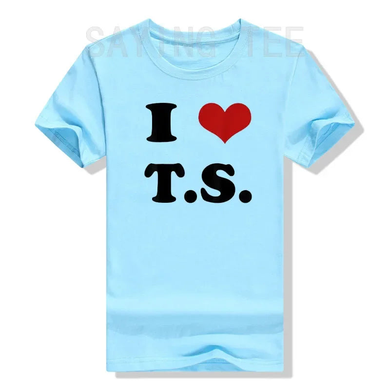 I Love TS T-Shirt Funny Letters Printed Graphic Tee Tops Summer Fashion Short Sleeve Blouses Gifts Cool Street I-Heart-TS Outfit