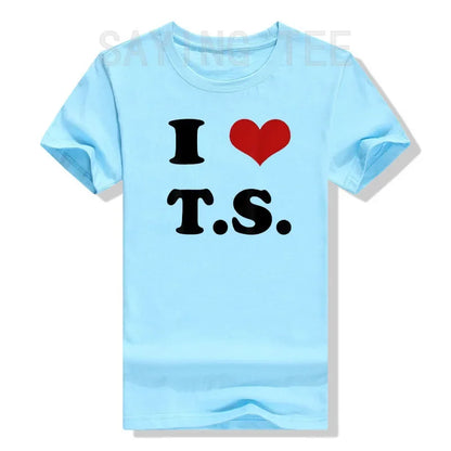 I Love TS T-Shirt Funny Letters Printed Graphic Tee Tops Summer Fashion Short Sleeve Blouses Gifts Cool Street I-Heart-TS Outfit