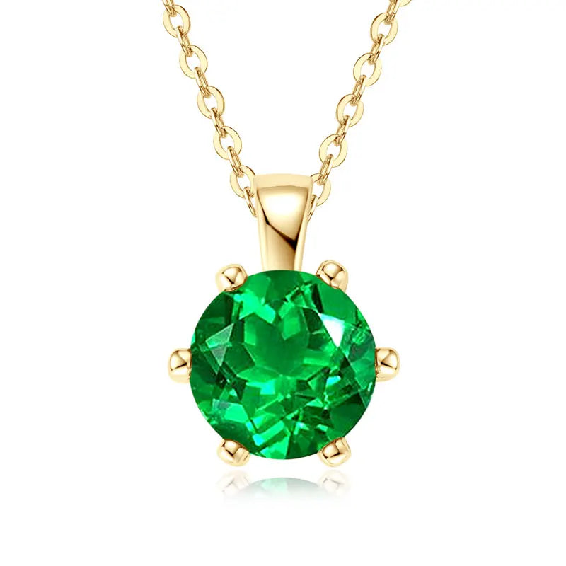 Vintage Round Oval Pear Cut Artificial Emerald Pendant Necklace 925 Silver Luxury Green Gemstone Waterdrop Bar Pendant for Women