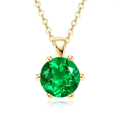 Vintage Round Oval Pear Cut Artificial Emerald Pendant Necklace 925 Silver Luxury Green Gemstone Waterdrop Bar Pendant for Women