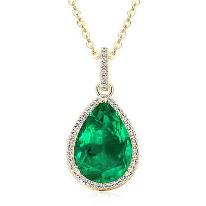 Vintage Round Oval Pear Cut Artificial Emerald Pendant Necklace 925 Silver Luxury Green Gemstone Waterdrop Bar Pendant for Women