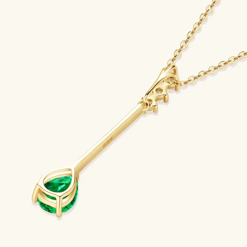 Vintage Round Oval Pear Cut Artificial Emerald Pendant Necklace 925 Silver Luxury Green Gemstone Waterdrop Bar Pendant for Women