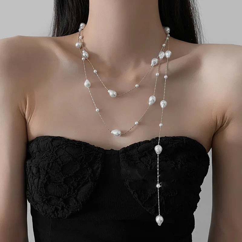Women Baroque Pearl Necklace for Women Girls Chic Aesthetic Multiple Styles Wearing Party Dress Necklace Jewelry Gift