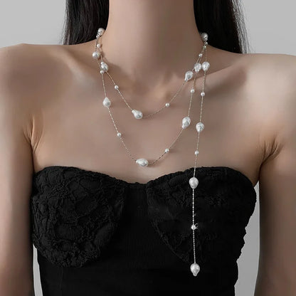 Women Baroque Pearl Necklace for Women Girls Chic Aesthetic Multiple Styles Wearing Party Dress Necklace Jewelry Gift