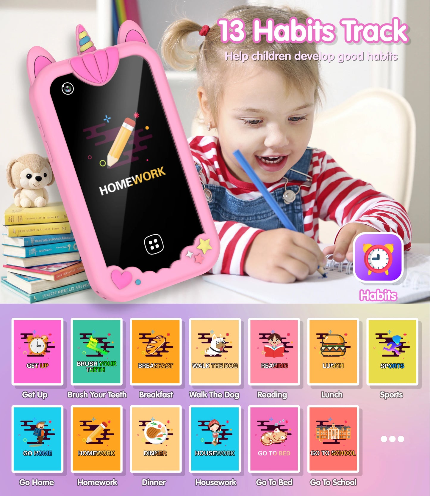 Kids Smart Phone for Girls Boys Dual Camera Music Player 17 Games Toddler Learning Phone Kids Cell Phone Toys Birthday Gifts