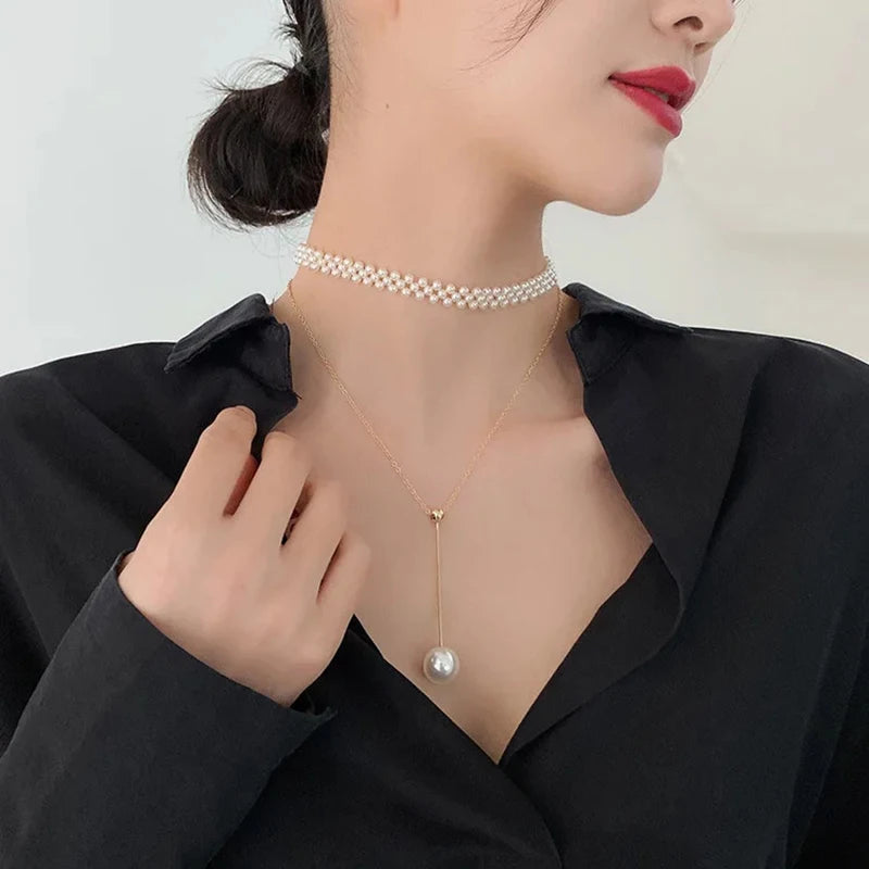 Imitaition Pearl Necklace for Women Simple Fashion Collarbone Chain White Choker Necklaces Designer Wedding Jewelry Wholesale
