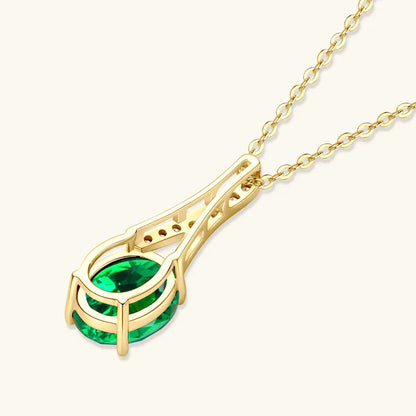 Vintage Round Oval Pear Cut Artificial Emerald Pendant Necklace 925 Silver Luxury Green Gemstone Waterdrop Bar Pendant for Women