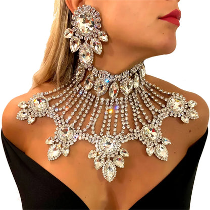 Hot selling luxury banquet necklace, rhinestone droplet shaped fashionable earrings, pendant necklace set, women's jewelry