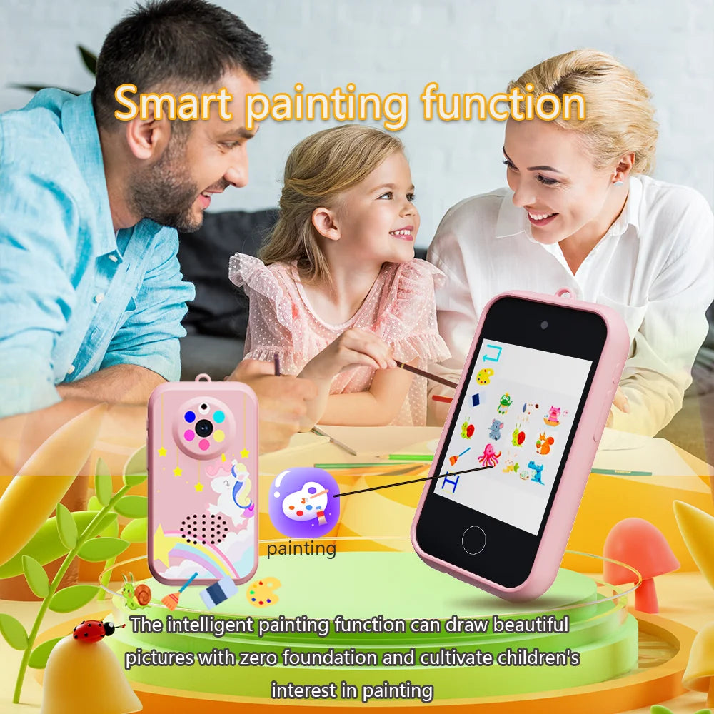 Kids Smart Phone Toys with 32GB TF card,USB Charging, 720P IPS Touch screen,Dual Camera Smart Phone For Kids, Gifts Play Phone