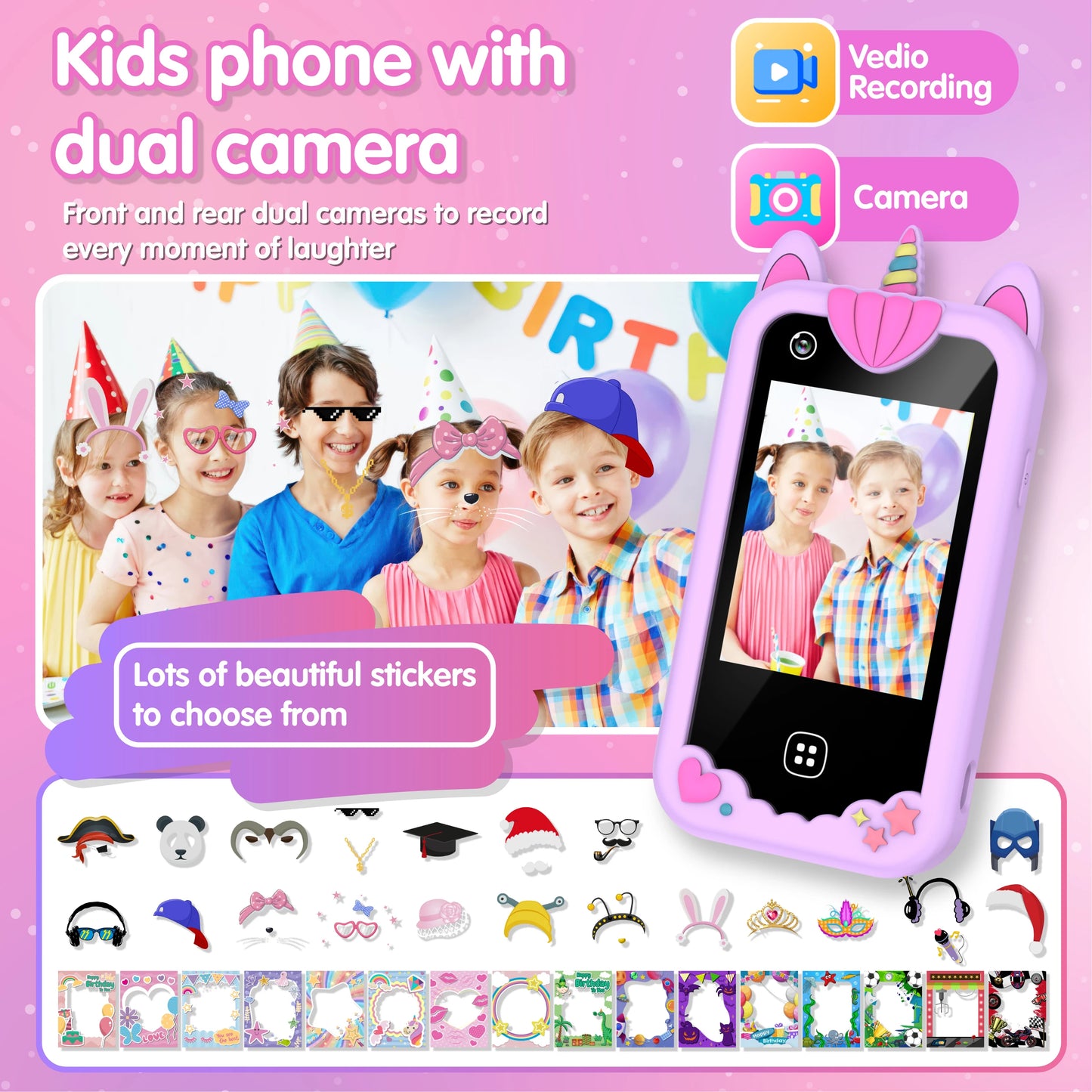 Kids Smart Phone for Girls Boys Dual Camera Music Player 17 Games Toddler Learning Phone Kids Cell Phone Toys Birthday Gifts
