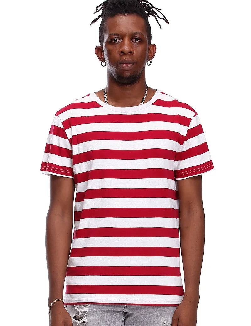 Striped T Shirt for Men Slim Fit Black White Navy Red Even Stripe TShirt Man Short Sleeved Fashion O Neck Striped Top Tees