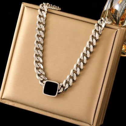 EILIECK Silver Color Cuban Chain Necklace For Women Girl Fashion New Party Gift Thick Neck Chain Waterproof Jewelry Bijoux