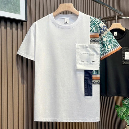 Embroidery T Shirt for Men Striped Man Tee Shirts Top Summer Chic Elastic Original Cheap Clothes Fashion Korean Popular Stylish
