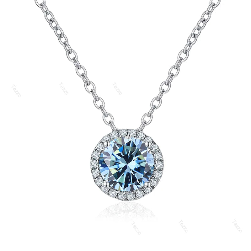 Tezzc 0.5ct 1ct Moissanite Necklace for Women 925 Sterling Silver with Gold Plated Pendant Luxury Necklaces Jewelry Wholesale