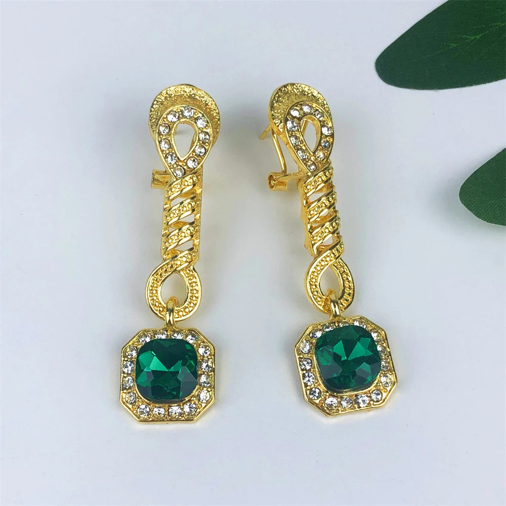 ESALE Two Tone Jewelry Set Gold Plated Big Pendant Necklace Bracelet Water Drop Earring Ring For Women Wedding Gifts 2025 New