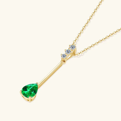 Vintage Round Oval Pear Cut Artificial Emerald Pendant Necklace 925 Silver Luxury Green Gemstone Waterdrop Bar Pendant for Women