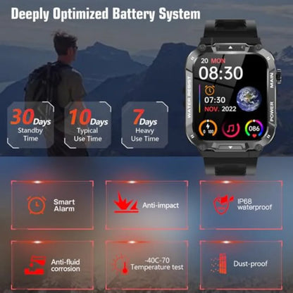 Military Smart Watch for Men 1.96 Inches Outdoor Sports Smartwatch with Answer Make CallFitness Watch Blood Oxygen Heart Rate a