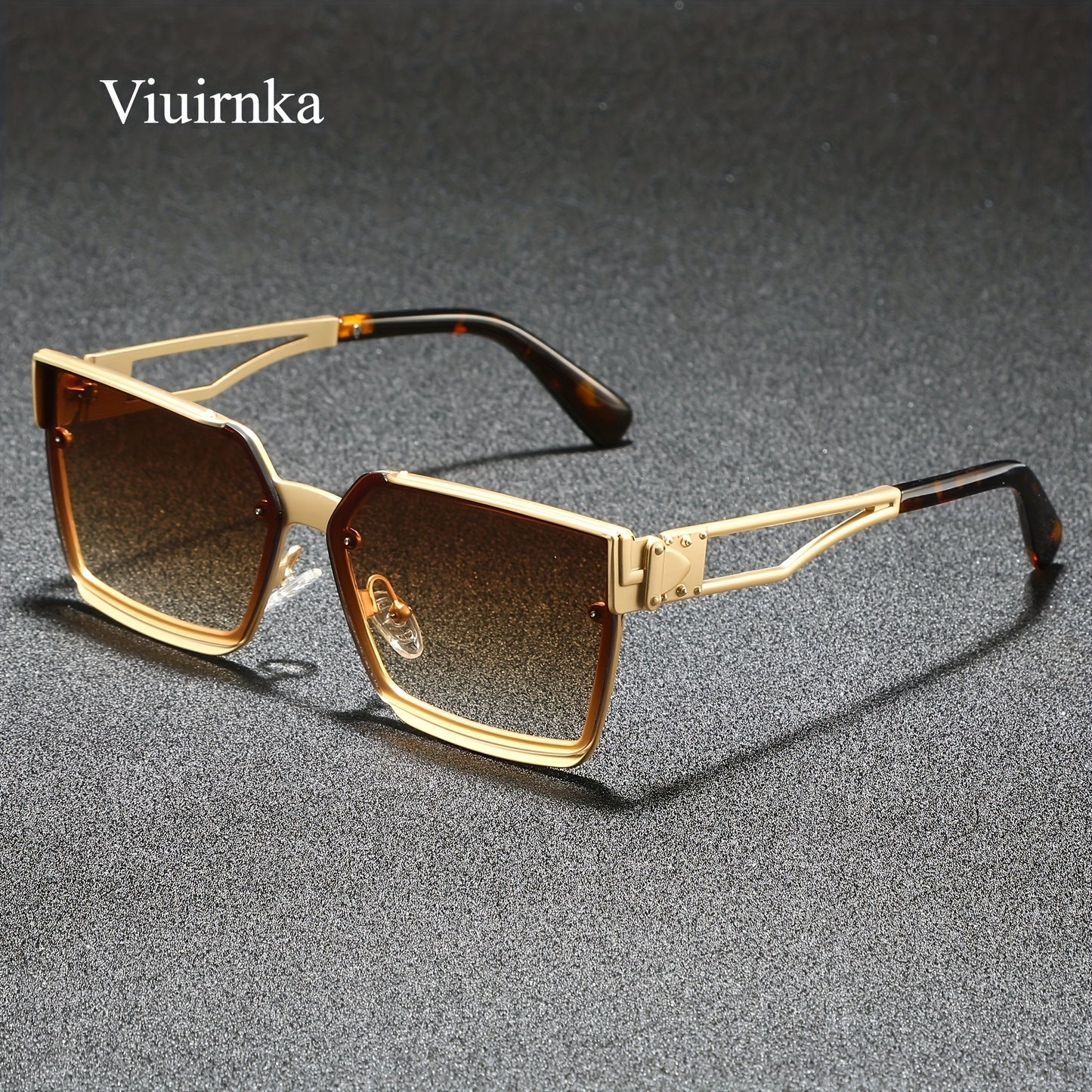 [Stylish Retro Sunglasses] Lightweight Stylish Retro Semi-Rimless Square Sunglasses, Blue Gradient PC Lenses with Zinc Alloy Frame, for Driving, Beach, Vacation, Travel & Cruise, Includes Protective Case