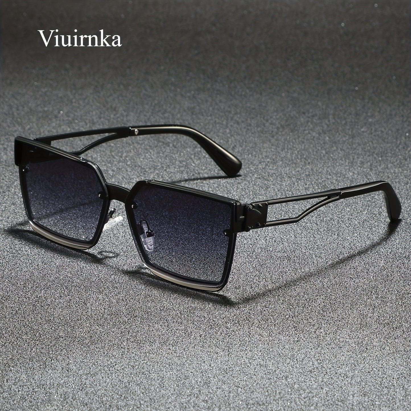 [Stylish Retro Sunglasses] Lightweight Stylish Retro Semi-Rimless Square Sunglasses, Blue Gradient PC Lenses with Zinc Alloy Frame, for Driving, Beach, Vacation, Travel & Cruise, Includes Protective Case