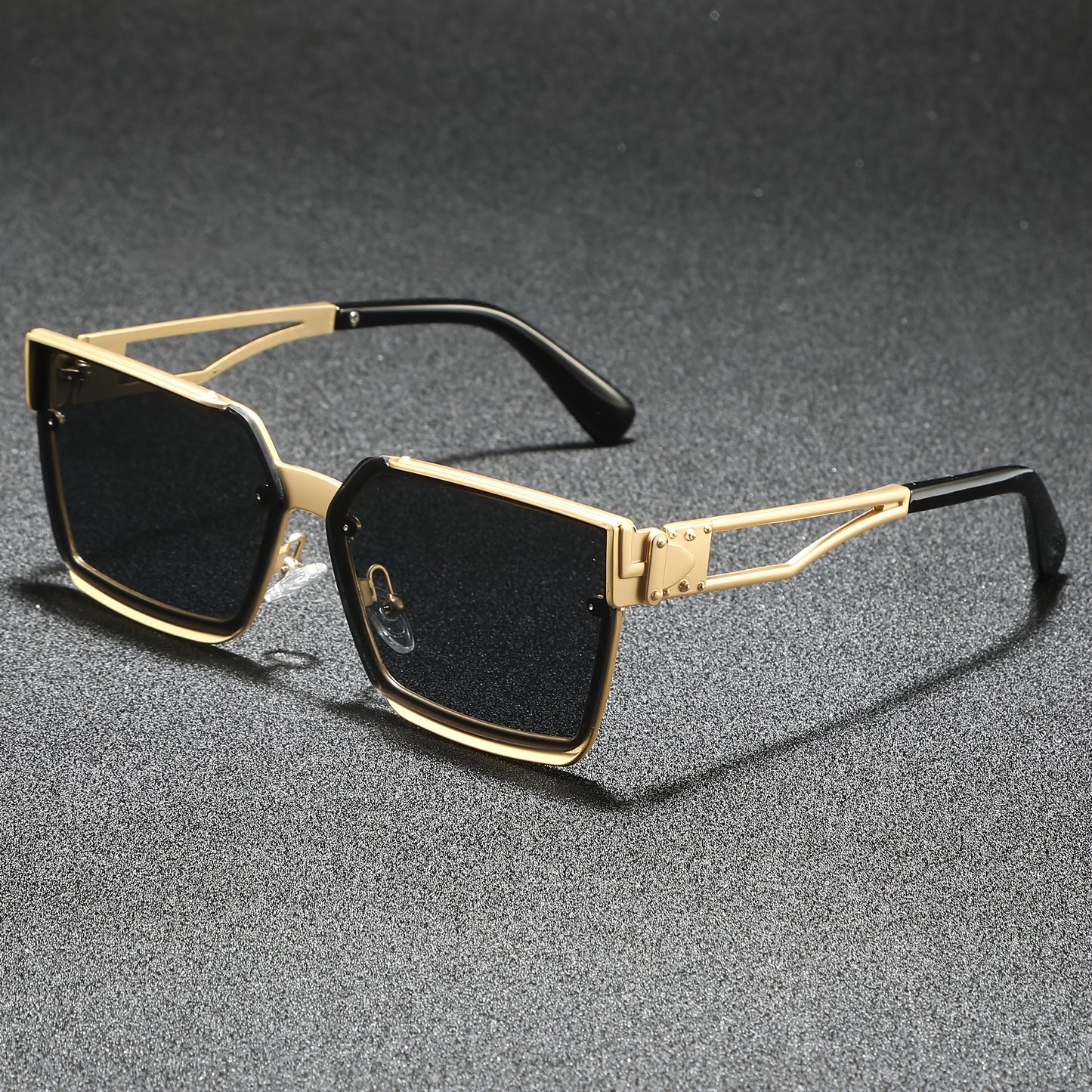 [Stylish Retro Sunglasses] Lightweight Stylish Retro Semi-Rimless Square Sunglasses, Blue Gradient PC Lenses with Zinc Alloy Frame, for Driving, Beach, Vacation, Travel & Cruise, Includes Protective Case