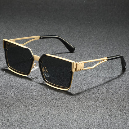 [Stylish Retro Sunglasses] Lightweight Stylish Retro Semi-Rimless Square Sunglasses, Blue Gradient PC Lenses with Zinc Alloy Frame, for Driving, Beach, Vacation, Travel & Cruise, Includes Protective Case