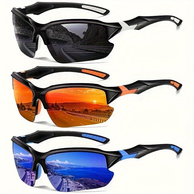 3 High Performance Polarized Sunglasses Set - UV Protection, Windproof, Anti-glare - Ideal For Biking, Baseball, Running, Fishing, Golf And Driving, A Set Of Essentials For Travel, Camping Essentials Portable Sunglasses Set