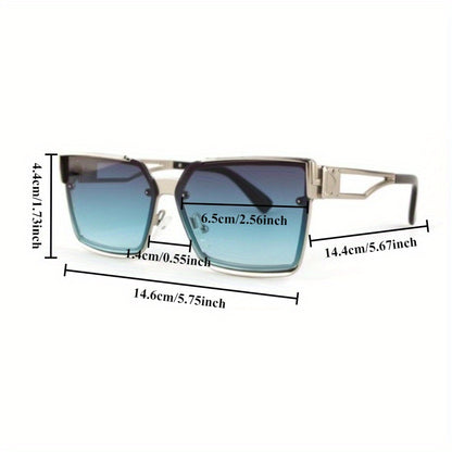 [Stylish Retro Sunglasses] Lightweight Stylish Retro Semi-Rimless Square Sunglasses, Blue Gradient PC Lenses with Zinc Alloy Frame, for Driving, Beach, Vacation, Travel & Cruise, Includes Protective Case